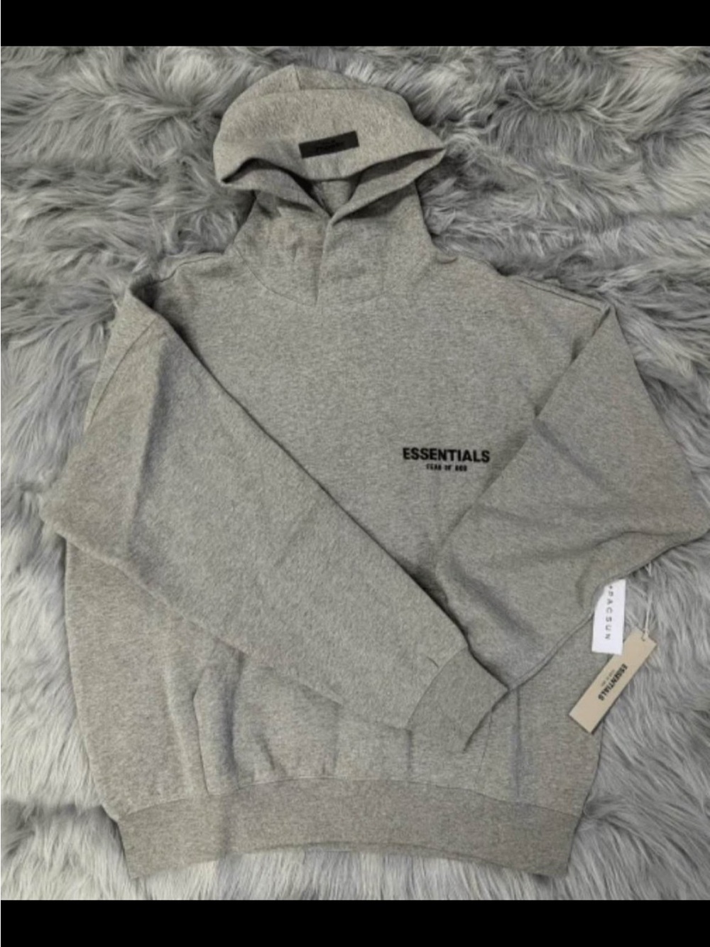 ESSENTIALS Men’s Grey Logo Hoodie Sweatshirt - dark oatmeal size large
